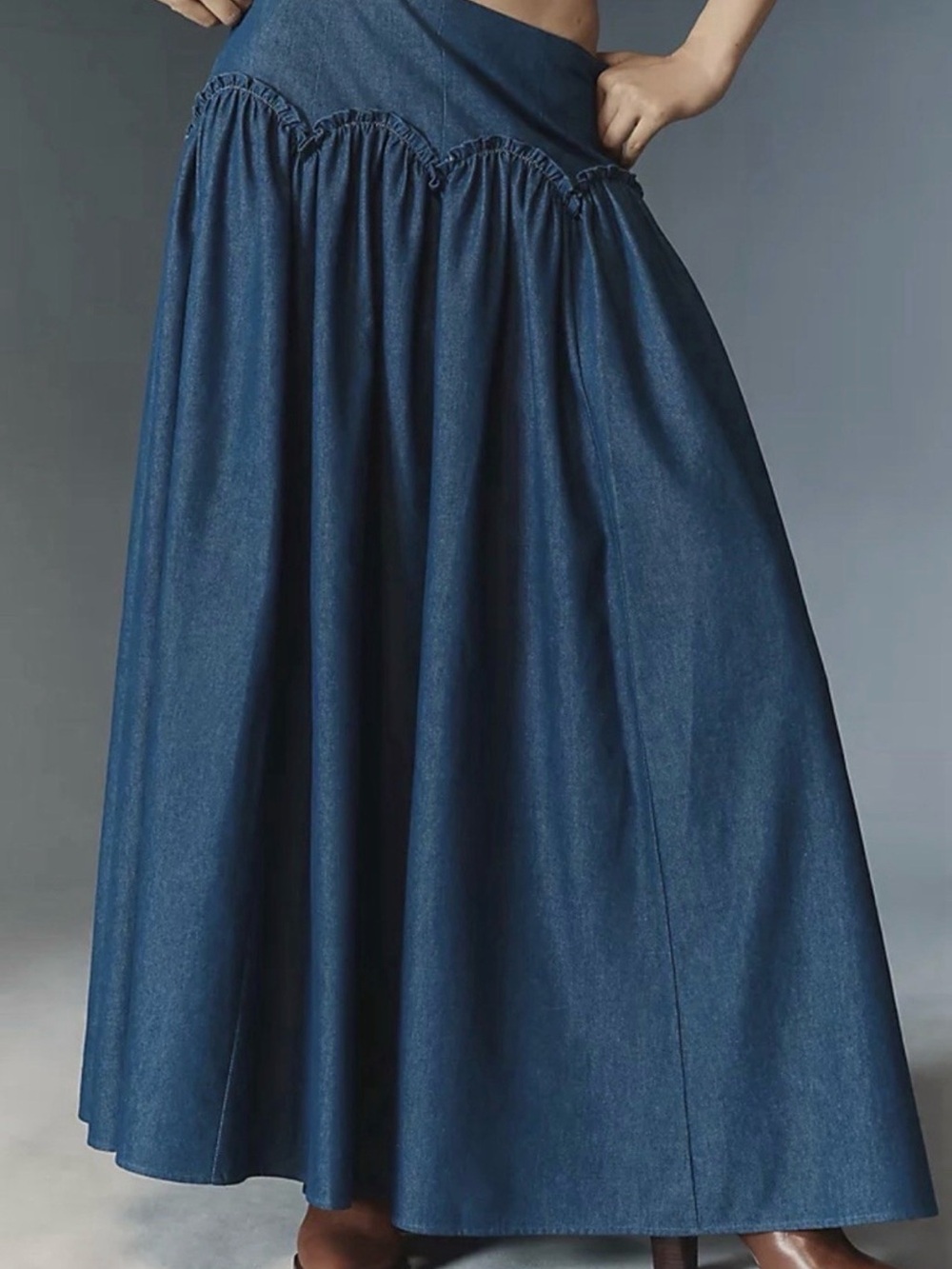 Mare Mare x Anthropologie Denim Basque-Waist Maxi Skirt Size M